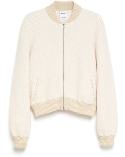 Barrie Bomber Jacket With A Chevron Motif In Cashmere And Cotton - White