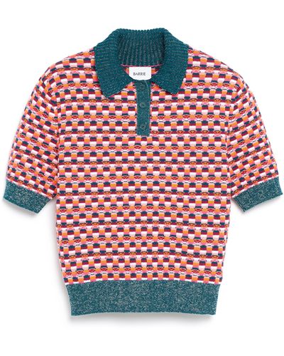 Barrie Polo Shirt In Cashmere With A Graphic Motif - Red