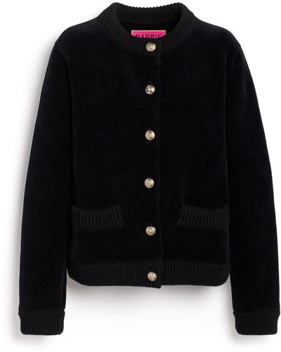 Barrie Cashmere And Cotton Velvet-effect Cardigan - Black