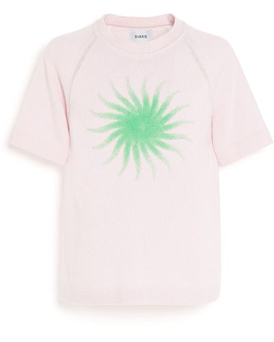 Barrie Short-sleeved Cashmere Top With Sunburst Motif - Pink