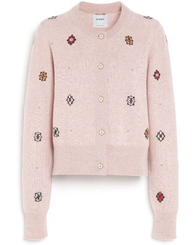 Barrie Cardigan In Cashmere And Cotton With Floral Motif - Pink