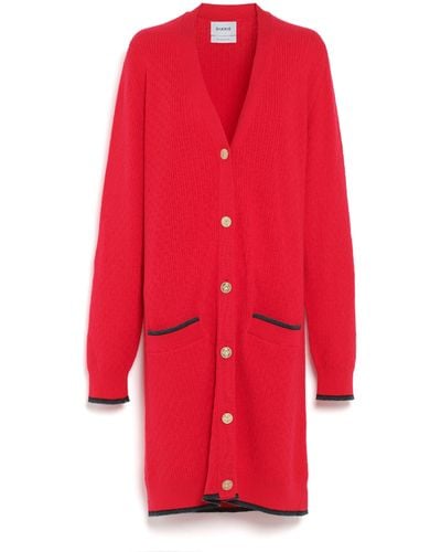 Barrie Long V-neck Cardigan In Lightweight Cashmere - Red