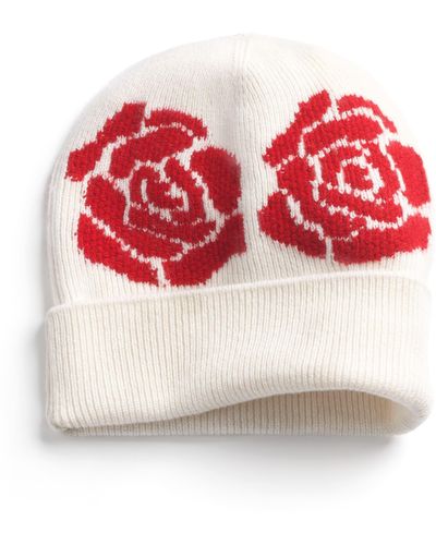 Barrie Beanie In Cashmere And Wool With A Rose Motif - Red