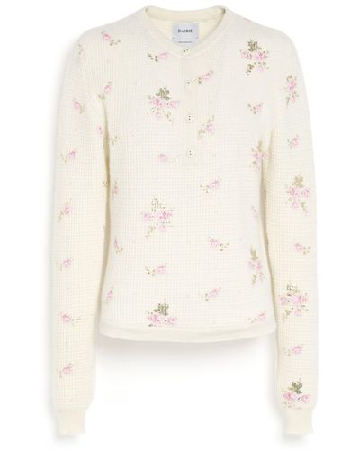 Barrie Floral Print Cashmere Jumper - White