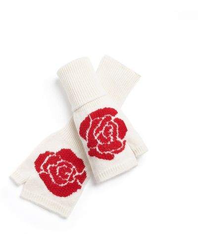 Barrie Fingerless Gloves In Cashmere And Wool With A Rose Motif - Red