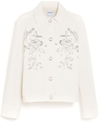 Barrie Denim Jacket In Cashmere And Cotton With Embroidery - White