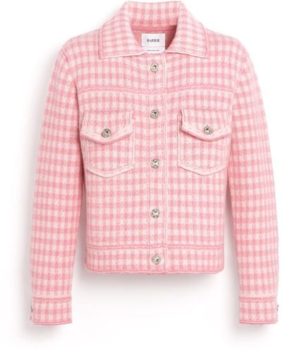 Barrie Denim Fitted Cashmere And Cotton Jacket With Gingham Motif - Pink