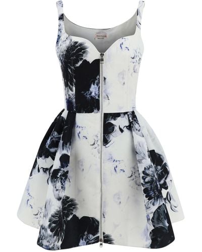 Alexander McQueen Printed Flared Short Dress - White