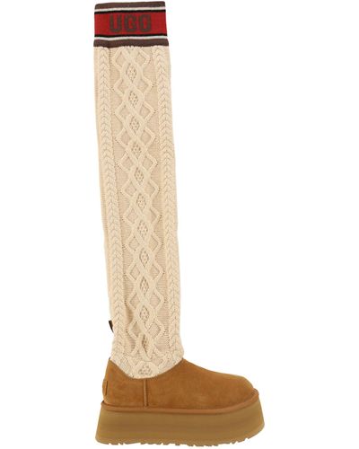 UGG Classic Jumper Letter Ta Knitted Suede High-leg Boots - White
