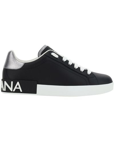 Dolce & Gabbana Portofino Branded-heel Leather Low-top Sneakers - Black