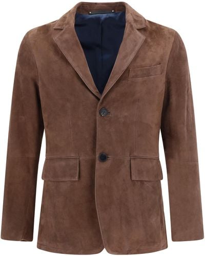 Paul Smith Leather Blazer Jacket - Brown
