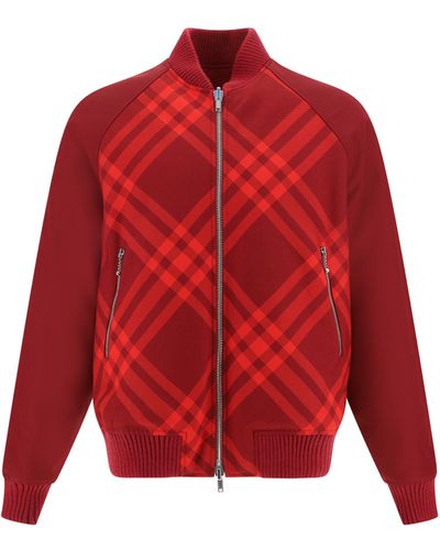 Burberry Check Reversible Bomber Jacket - Red