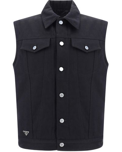 Black denim vest mens deals