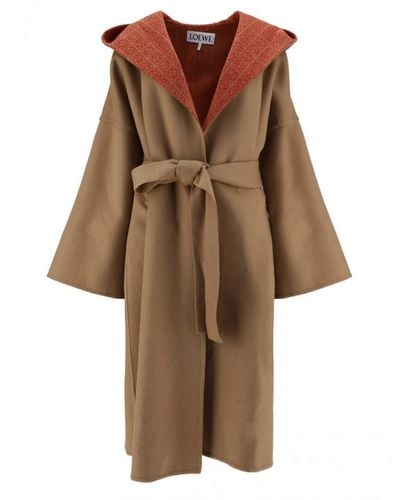 Loewe Anagram Jacquard Hooded Coat 500 - Brown