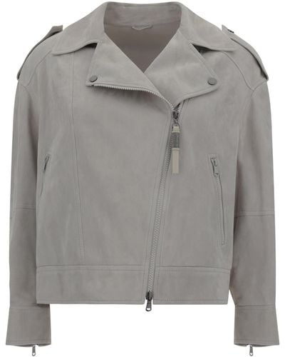 Brunello Cucinelli Leather Jacket - Grey