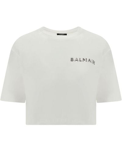 Balmain Logo Cropped T-shirt - White
