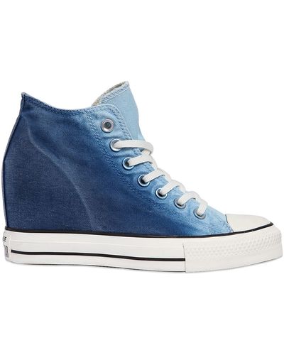 Converse 80mm Star Mid Lux Denim Wedge Trainers - Blue