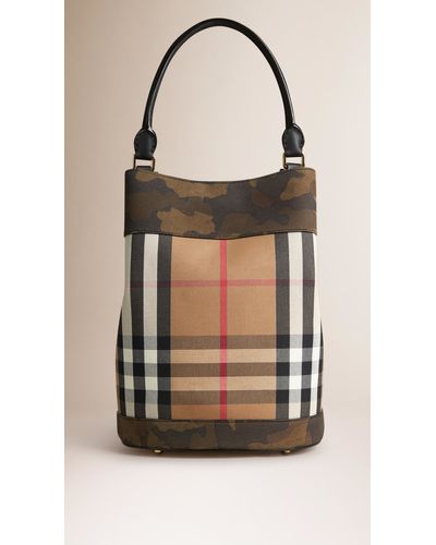 Burberry House-Check and Camouflage-Print Bucket Bag - Green