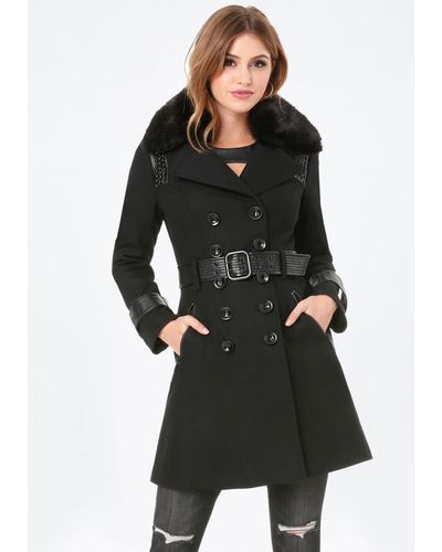 Bebe Studded Wool Blend Coat - Black