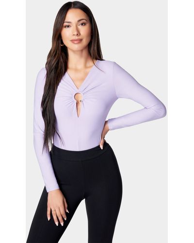 Bebe Ring Detail Long Sleeve Bodysuit - Purple