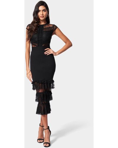 Bebe Tiered Lace Midi Dress - Black