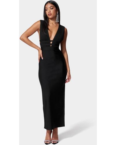 Bebe Luxe Bandage Plunge Neck Gown - Black