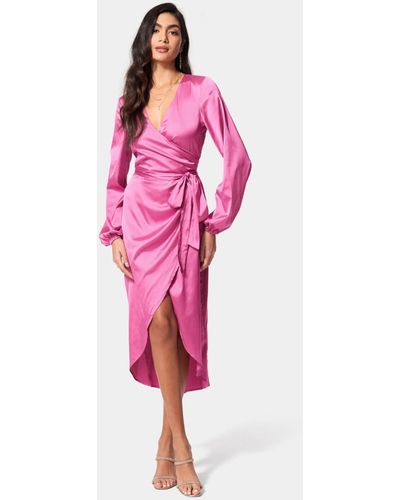 Bebe Satin Wrap High Low Dress - Pink
