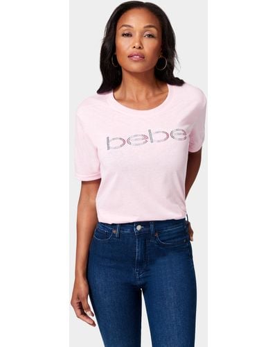 Bebe Logo Rhinestone Stud Cursive Tee