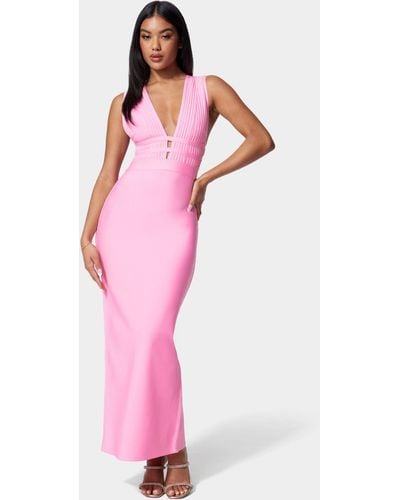 Bebe Luxe Bandage Plunge Neck Gown - Pink