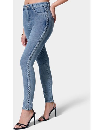 Bebe High Waist Side Taping Skinny Jeans - Blue
