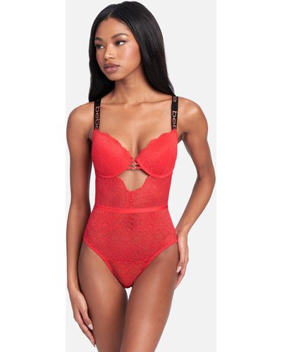 Bebe Lace Push Up Bodysuit - Red