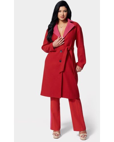 Bebe Two-tone Long Coat - Red