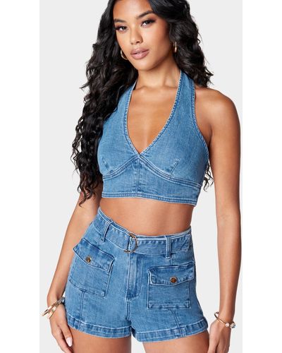 No Competition Denim Halter Top - Black Wash