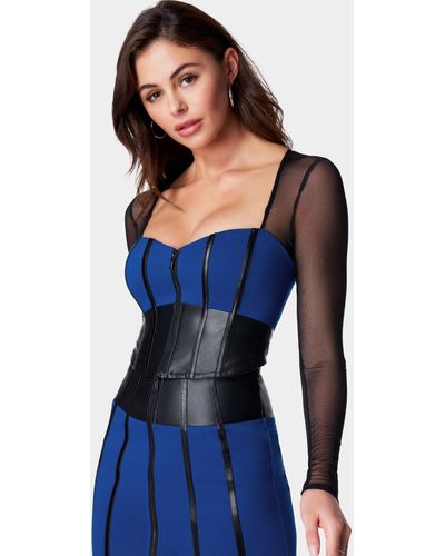 Bebe Vegan Leather Combo Pdr Bustier Top - Blue