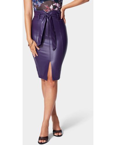 Bebe Vegan Leather Belted High Waist Skirt - Purple