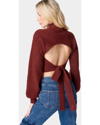 Bebe Open Back Mock Neck Sweater - Red