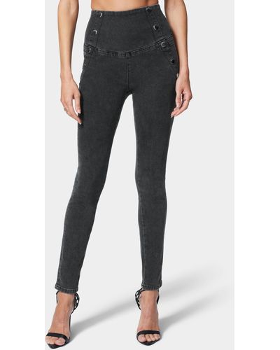 Bebe High Waisted Button Detail Skinny Jeans - Black