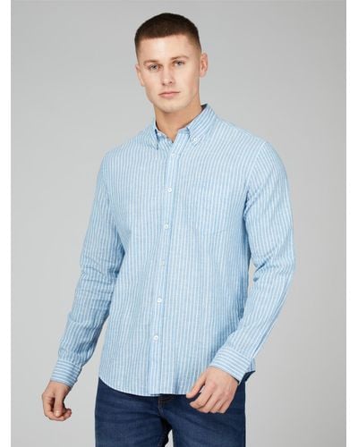 Ben Sherman Ls Striped Linen Shirt - Blue
