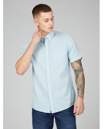Ben Sherman Short Sleeve Linen Shirt - Blue