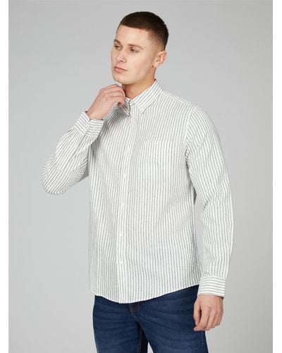 Ben Sherman Ls Striped Linen Shirt - White