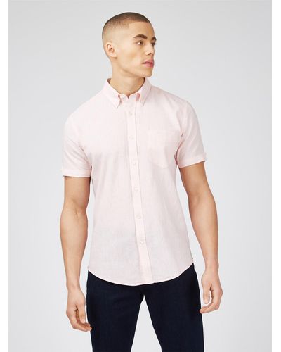 Ben Sherman Linen Shirt - Pink - White