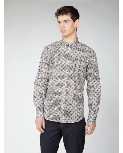 Ben Sherman Long Sleeve Foulard Print Shirt - Grey