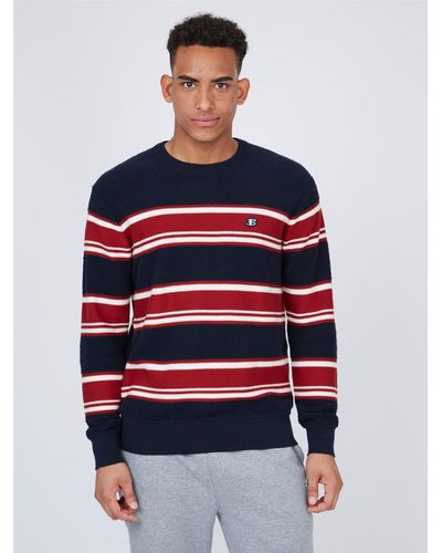 Ben Sherman Towelling Stripe Crew Neck Jumper - Red