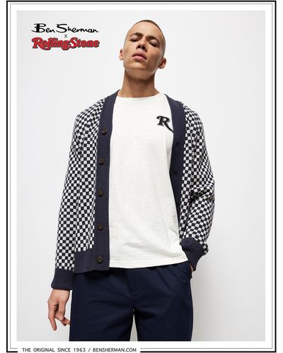 Ben Sherman Rolling Stone Chequerboard Cardigan - White