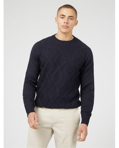 Ben Sherman Cable Crew Neck Knit - Blue