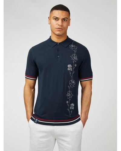 Ben Sherman Team Gb Floaral Printed Knitted Polo - Blue