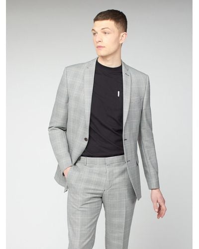 Ben Sherman Grey Pink Prince Of Wales Check Slim Fit Suit