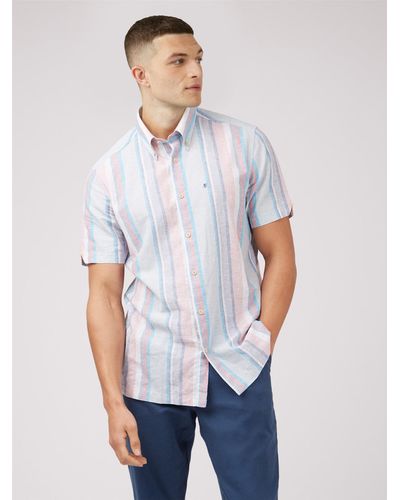 Ben Sherman Linen Multicolour Stripe Shirt - White