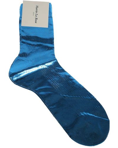 Maria La Rosa Ribbed Laminated Silk Socks - Blue