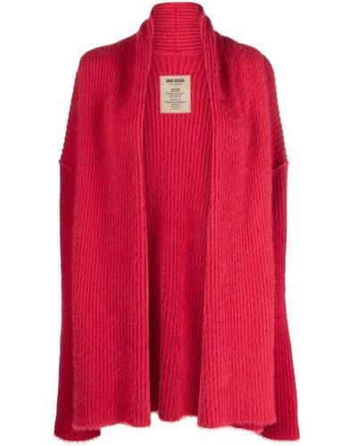 Uma Wang Ribbed-knit Frayed Cardigan - Red